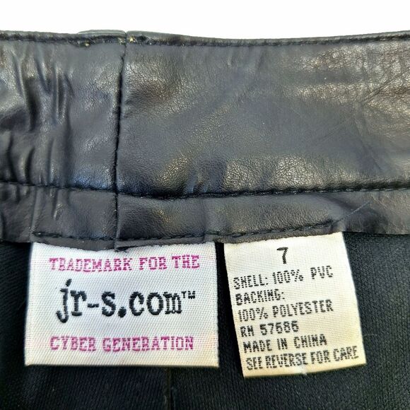 VTG 90s Y2K Black Faux Leather Pleather PVC Pants JR-S.com Cyber Generation Sz 7 - Picture 6 of 8